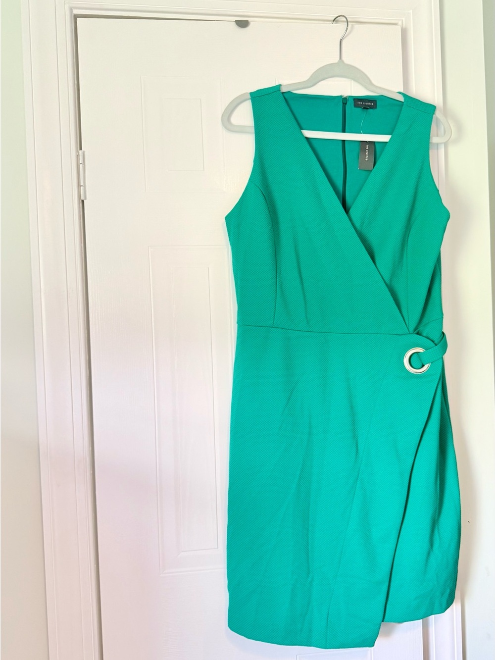 The Limited Teal Wrap Sheath Dress with Side Buckle